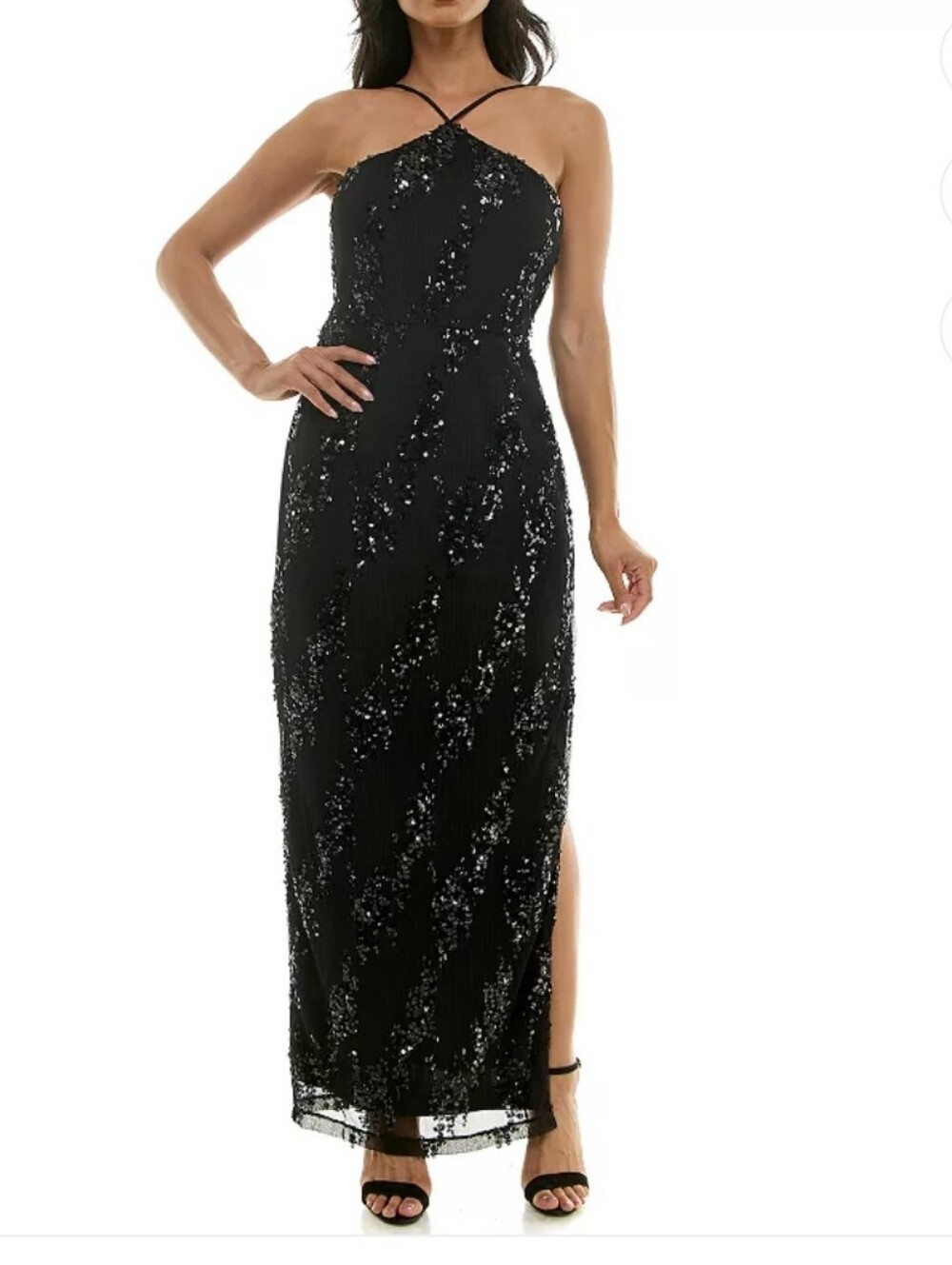 Violet Weekend Halter Neck Lace Back Sequin Knit Sheath Dress